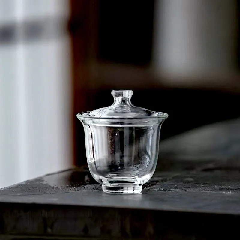 80ML Transparent High Borosilicate Glass Gaiwan Tea Cover Bowl Tea Cup and Lid Heat Resistant Small Teacup Kung Fu Set Acces