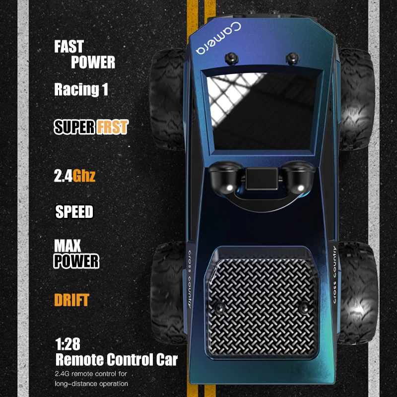 2.4G 1:28 RC카 카메라 탑재 4륜 구동 오프로드 드리프트 차량 LED 라이트 리모컨 장난감 선물