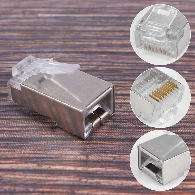 Shielded RJ45 Connector CAT5E CAT6 Crimp Ethernet Connector STP 8P8C Modular Crystal Head Plugs