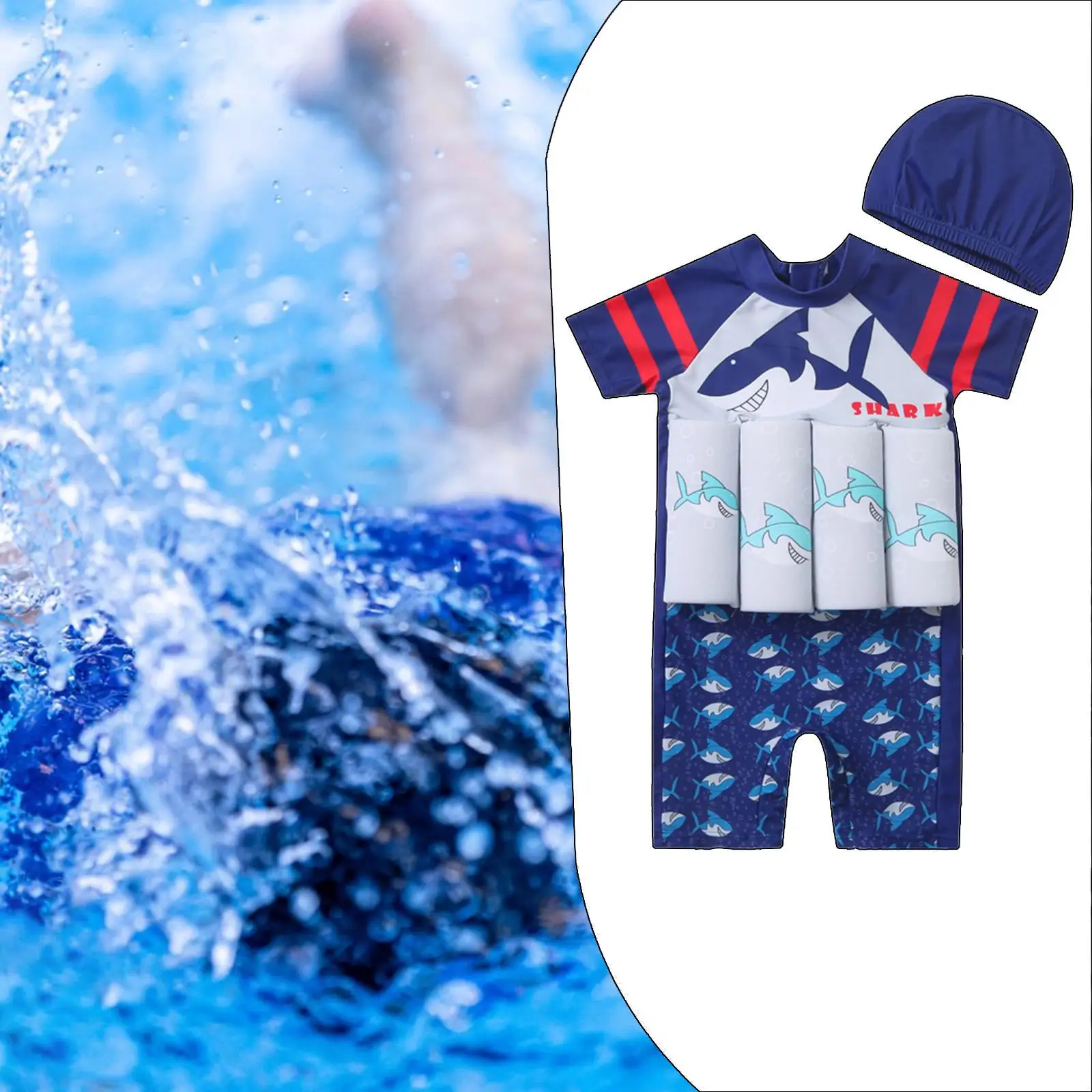 Children Floatation Swimsuit with Hat Float Suit for Indoor Home Pools Beach