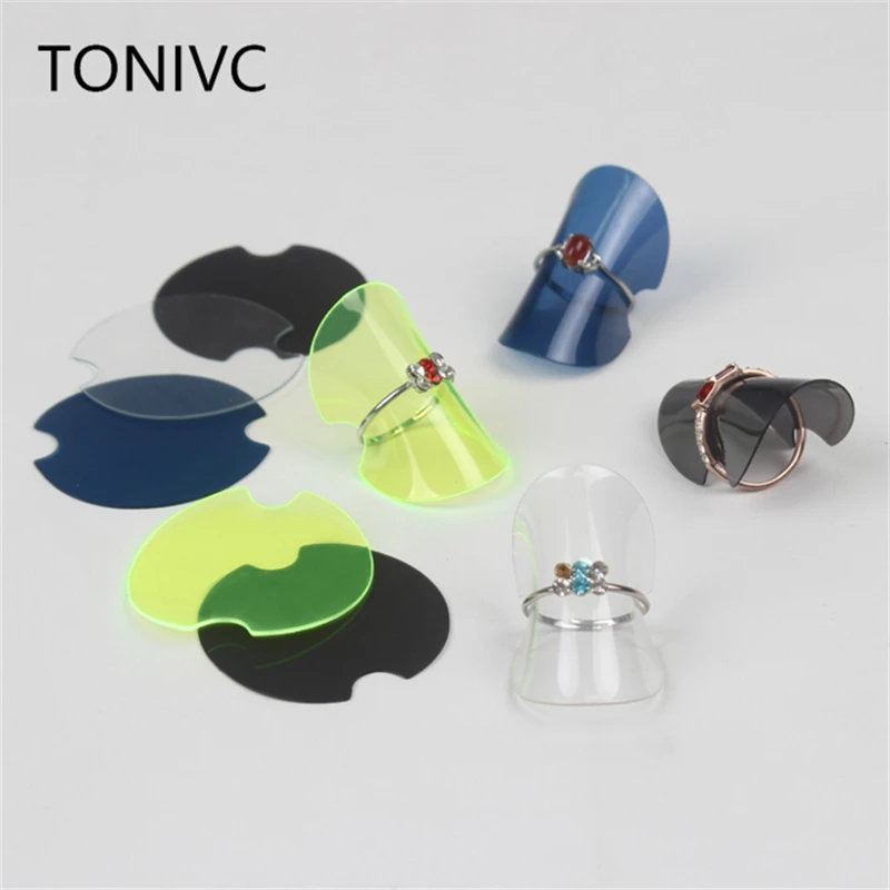 TONVIC Black And Clear Plastic Ring Holder Ring Display Card Sheet Jewelry Organizer Stands Display Tool tonvic and clear plastic ring holder ring display card sheet jewelry organizer stands display tool