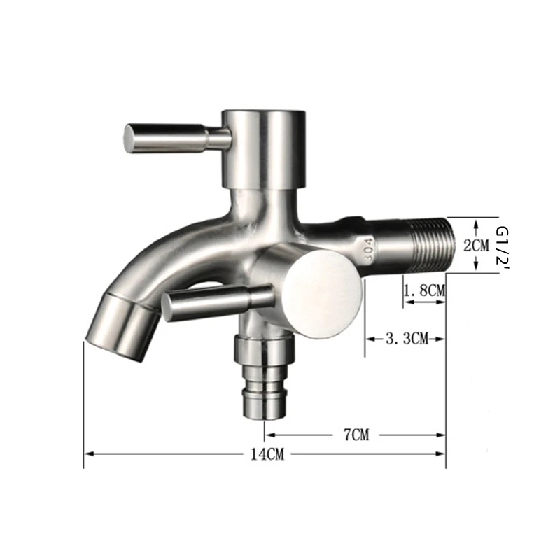 1PC 304 Stainless Steel Double Duo Outlet Garden Outdoor Bibcock Valve Faucet G1/2