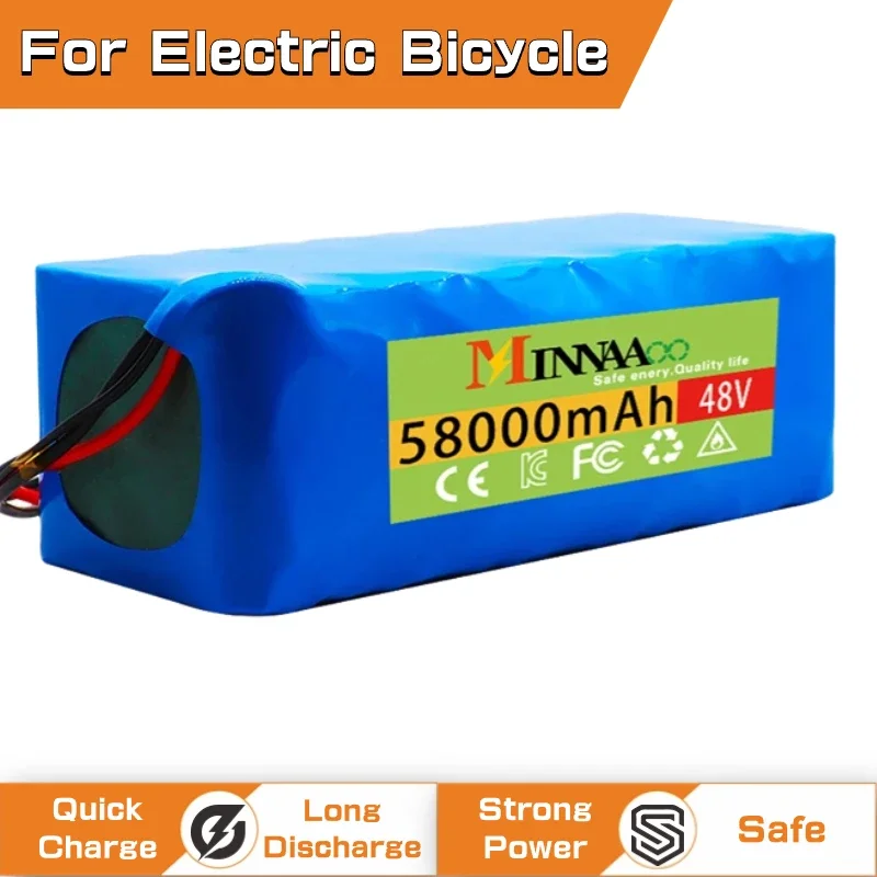 

48V 100000mAh 1000w 13S3P XT60 48V Lithium ion Battery Pack 100Ah For 54.6v E-bike Electric bicycle Scooter with BMS+charger