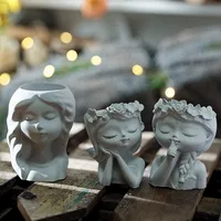 Pot de fleur en forme de tête de fille, moule en Silicone, Vase en béton, plâtre fait à la main, résine époxy, porte-stylo, moules, fournitures de décoration pour la maison 2