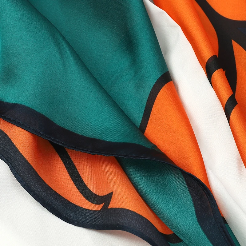 Mode 70*70cm Frauen drucken Satin Seide quadratischen Schal Schal Design Luxus Dame Sonnenschutz Kopftuch vielseitige Wickel Bandana – Detail 12