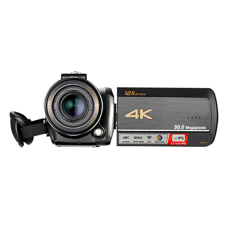 Winait 30.0 메가 픽셀 4K 와이파이 디지털 비디오 카메라, 12 배 광학 줌, 3.0 인치 터치 디스플레이, 디지털 캠코더