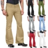 2024 New Fashion Men's Retro Flare Pants, Solid Color Mid-Rise Trousers Casual Classic 70s Bell Bottom 1