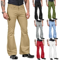 2024 New Fashion Men's Retro Flare Pants, Solid Color Mid-Rise Trousers Casual Classic 70s Bell Bottom 1