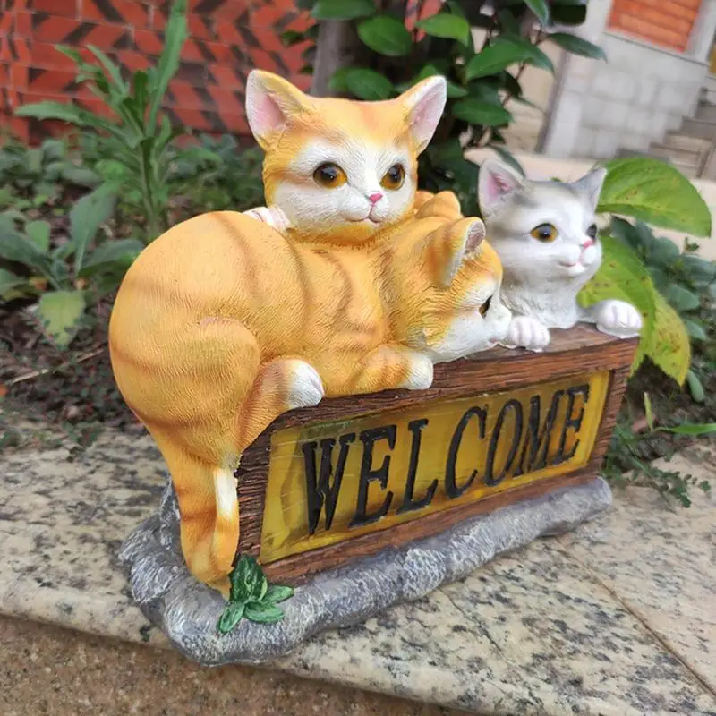 야외 야외 고양이 태양광 정원 조명, 송진 고양이 장식품, 동물 조각상, 태양열 고양이 램프