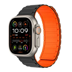 Magnetic Silicone Link Bracelet for 42mm 44mm 45mm 49mm (Black Orange)