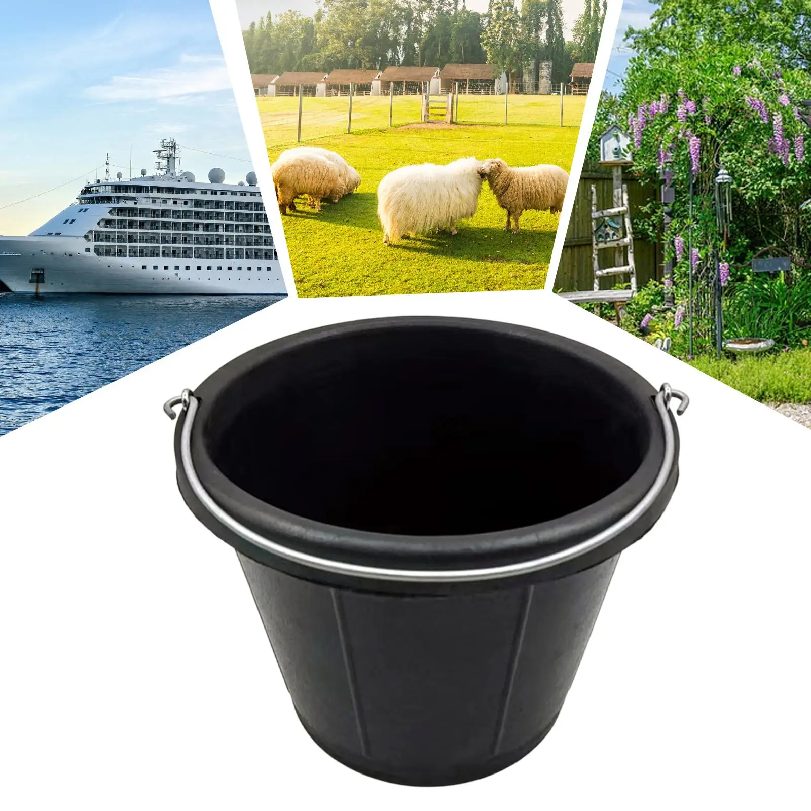 Rubber Feed Bucket Portable Water Storage Container with Handle for Horses Chickens Cattle Livestock Hay Feeder