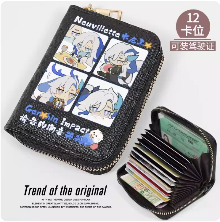 Anime Genshin Impact Neuvillette Fashion Wallet PU Purse Card Coin Zipper Cash Holder Bag Cosplay Gift B256