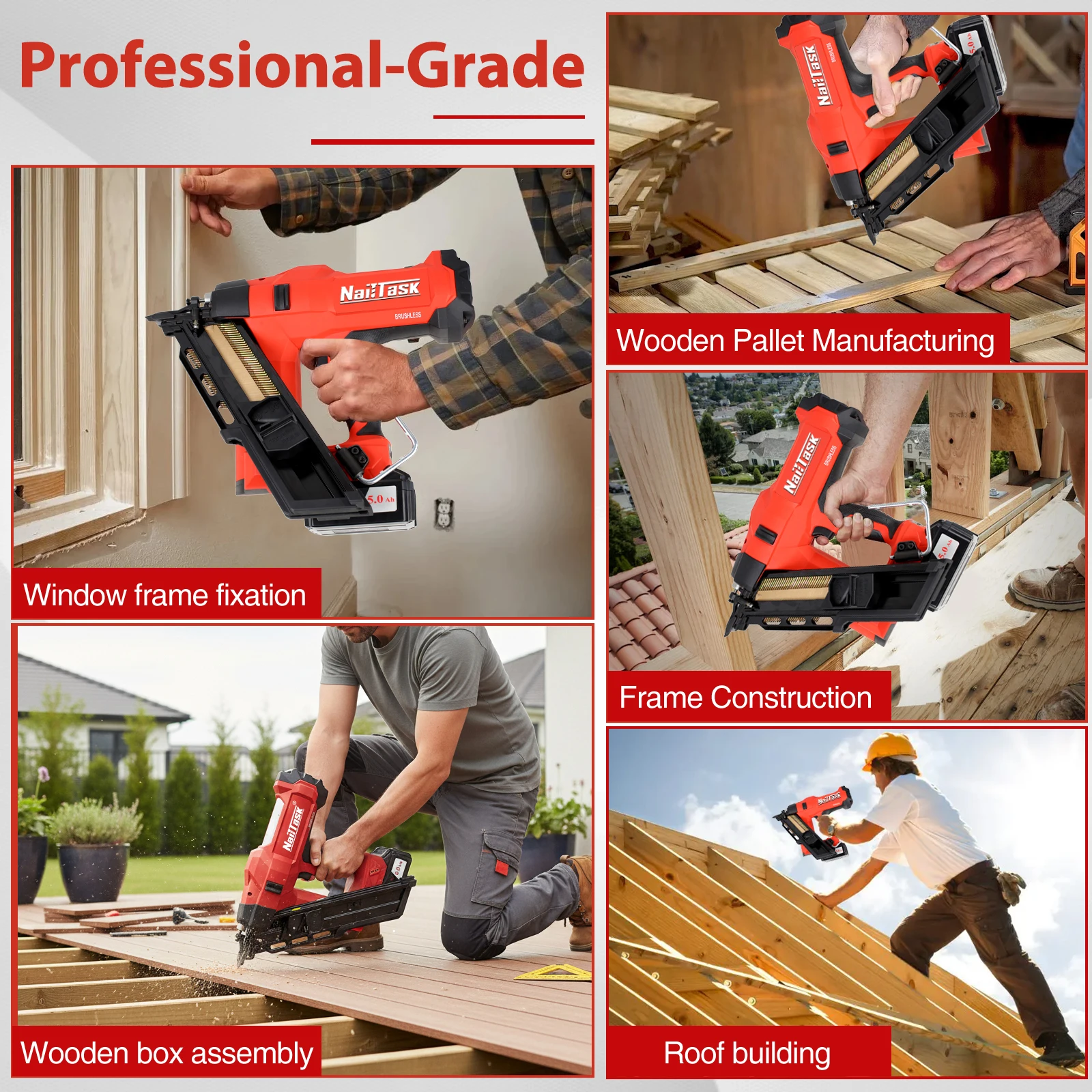 네일태스크 34 ° 무선 브러시리스 전기 스테이플 건(75mm 못 사용) - 가구 목공 도구용