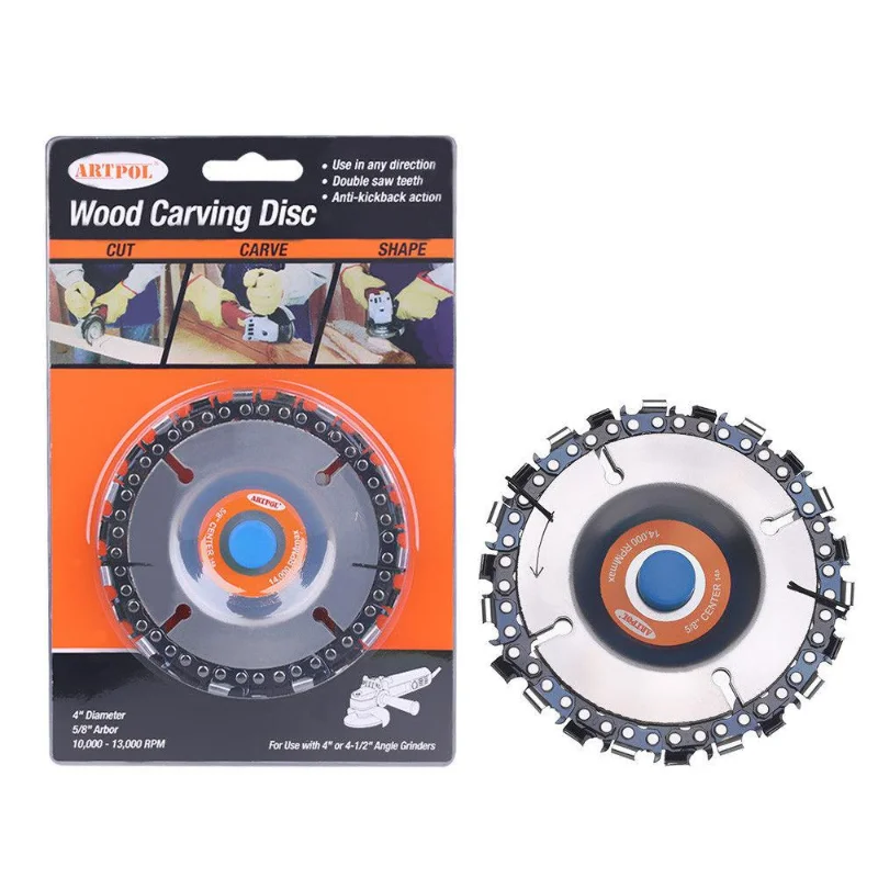 

Angle Grinder Chain Disc 4 Inch 22 Teeth Mill Chain Wheel Circular Saw Blade Wood Slotting Saw Blade Wood Carving Disc Carve