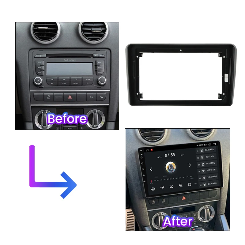 9inch Android Car Radio Fascia Adapter For Audi A3 2 8P 2003 - 2013 S3 2 2006 - 2012 RS3 1 2011 2012 Headunit Frame Harness Dash