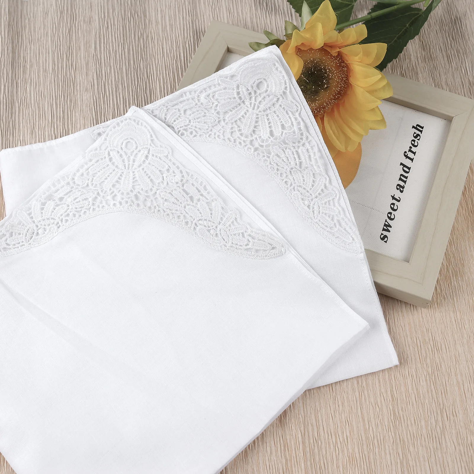 3/6pcs Unisex Cotton Handkerchief Soft Washable Hanky Soluble Lace Hand Towel Pocket Wedding Party Gift 43x43cm