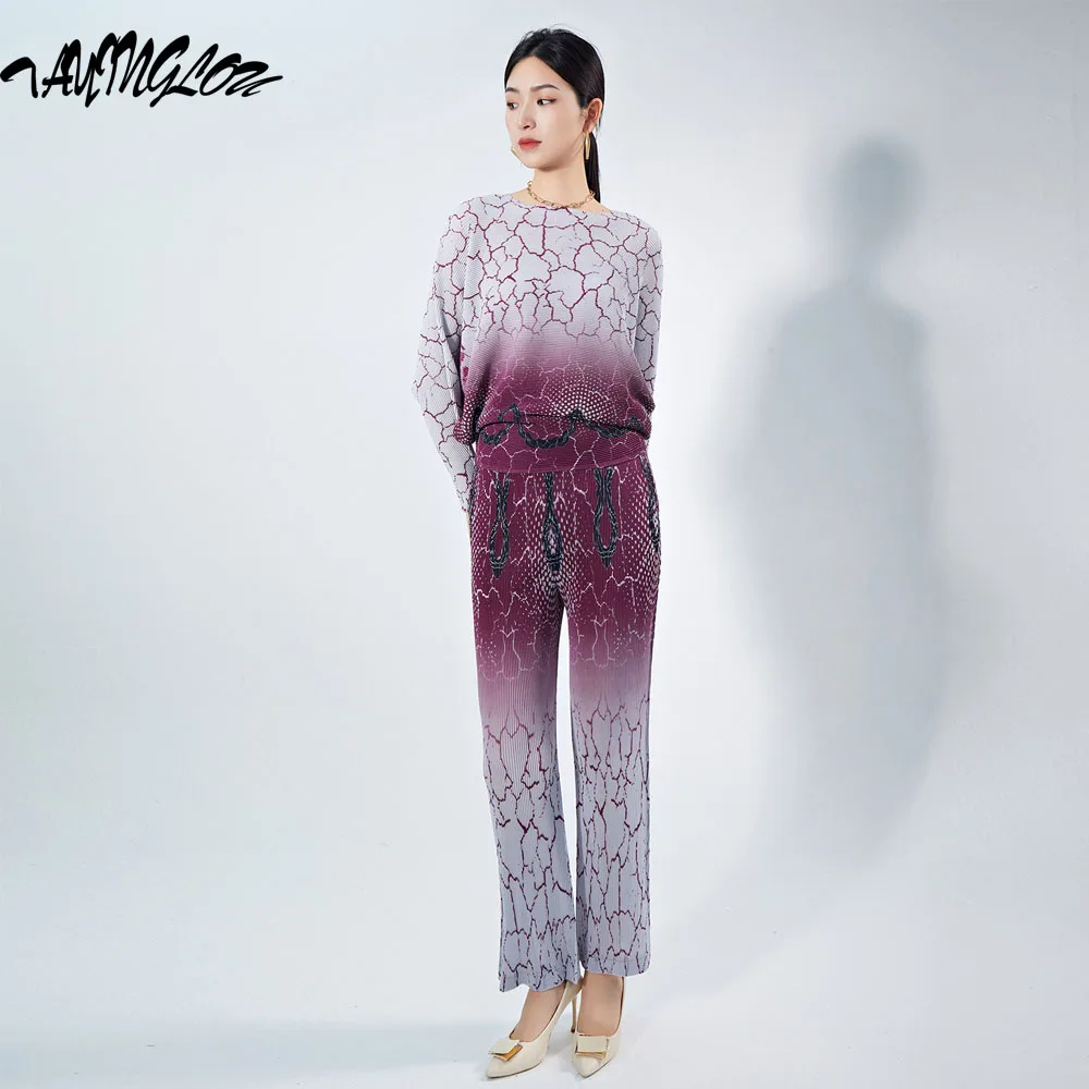 

Suits For Women 2023 Autumn And Winter Fashion Two-Piece Set Printing Matching Sets Trendy Loose Tops+Straight Pants Lady Suits