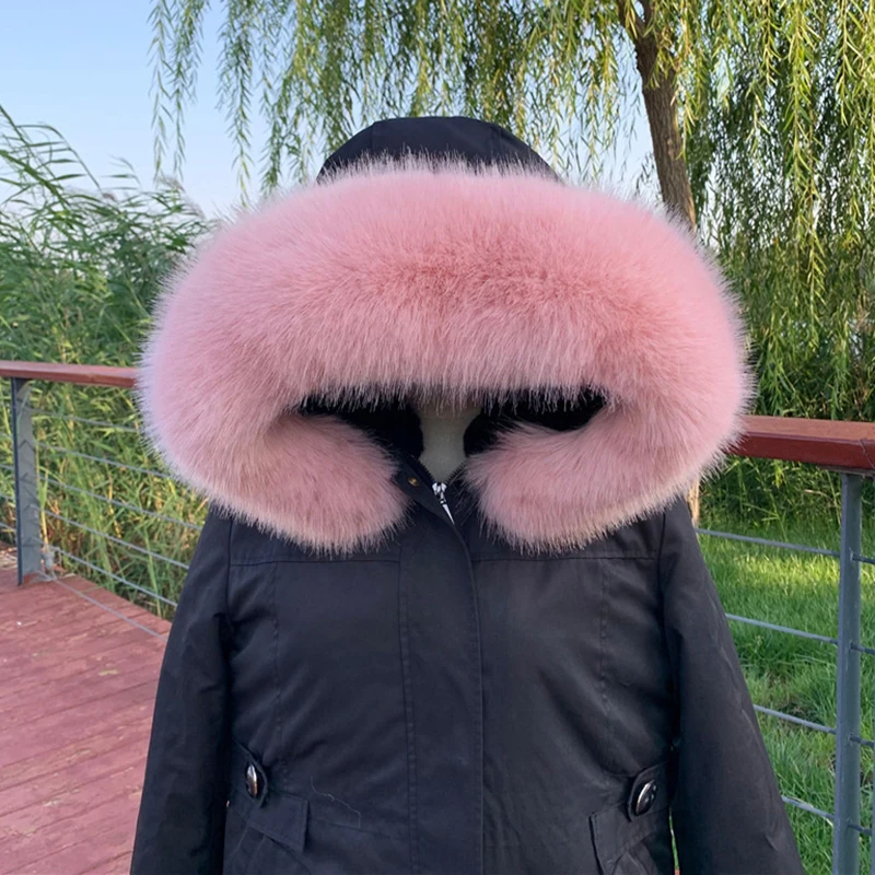 Winter Faux Fur Collar Furry Fluffy Fox Fur Scarf Neck Warmer Women Shawls And Wraps Scarves Detachable Hood Fur Trim Coat Parka 4