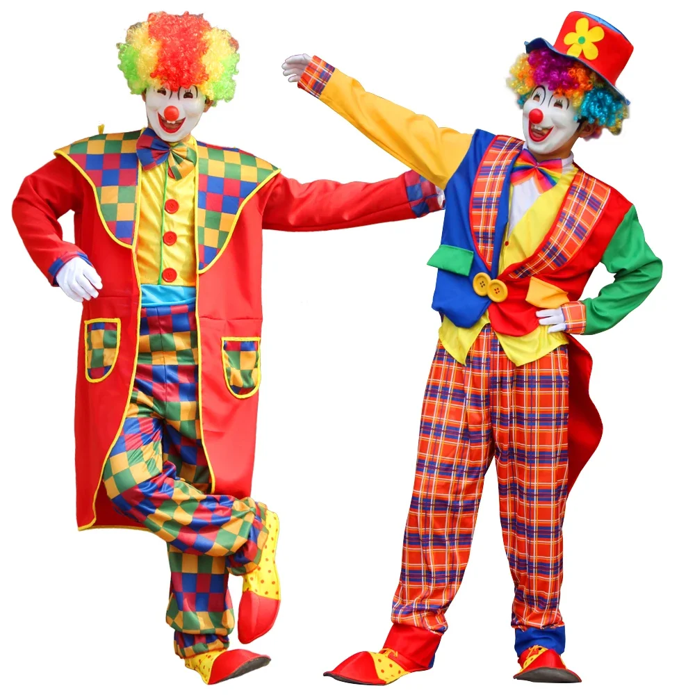 

Halloween Costume Couple for Adult Clown Fantasy Cosplay Carnival Party Dress Up with Wig +Nose+Shoes