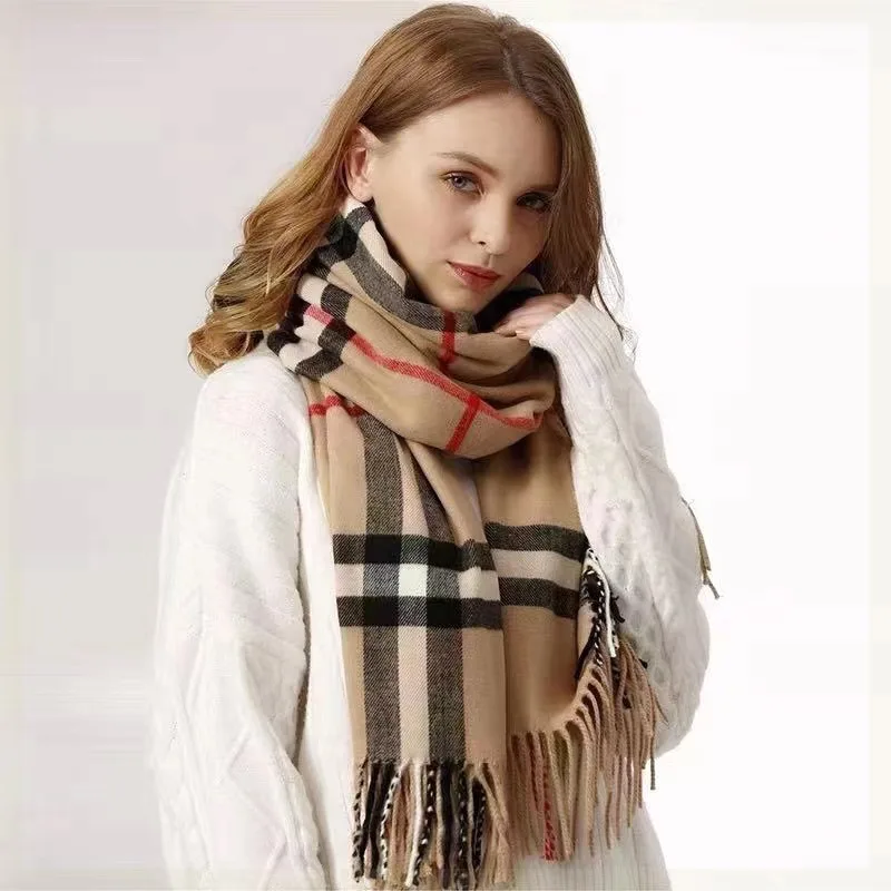 Luxury  Cashmere  Pashmina Wrap  -  Premium  Winter  Scarf f or  Women  &  Men ,  Classic  Plaid  Design  with  Fringe