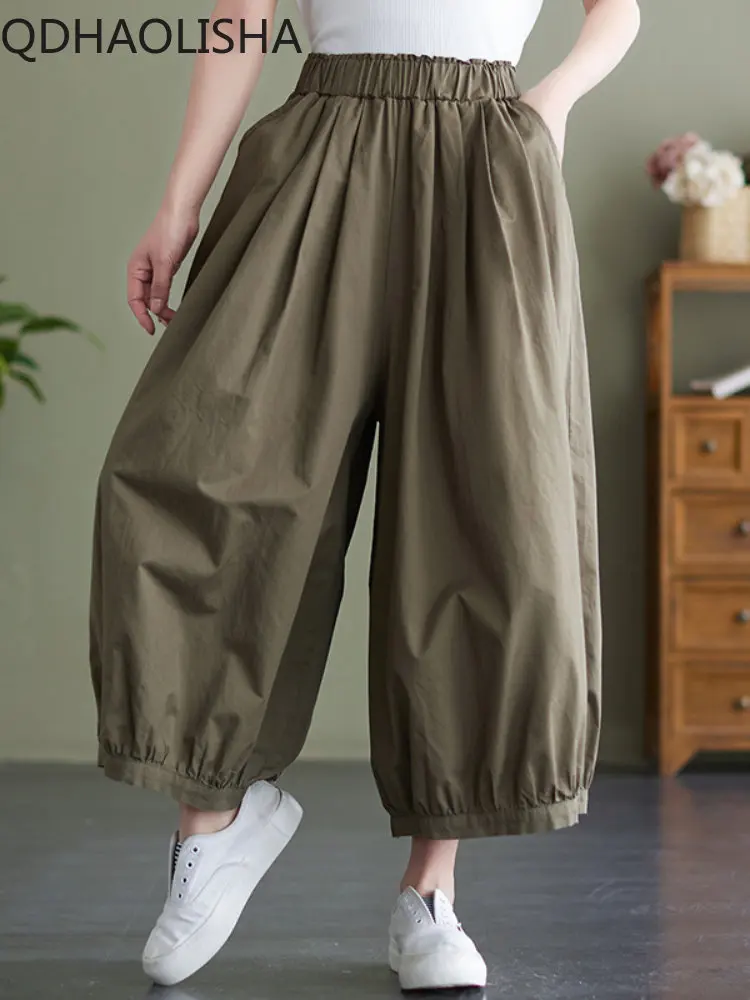 

New High Waist Wide Leg Pants Women Spring Korean Fashion Trousers Woman All-match Loose Cotton Female Casual Ankle-length Pants