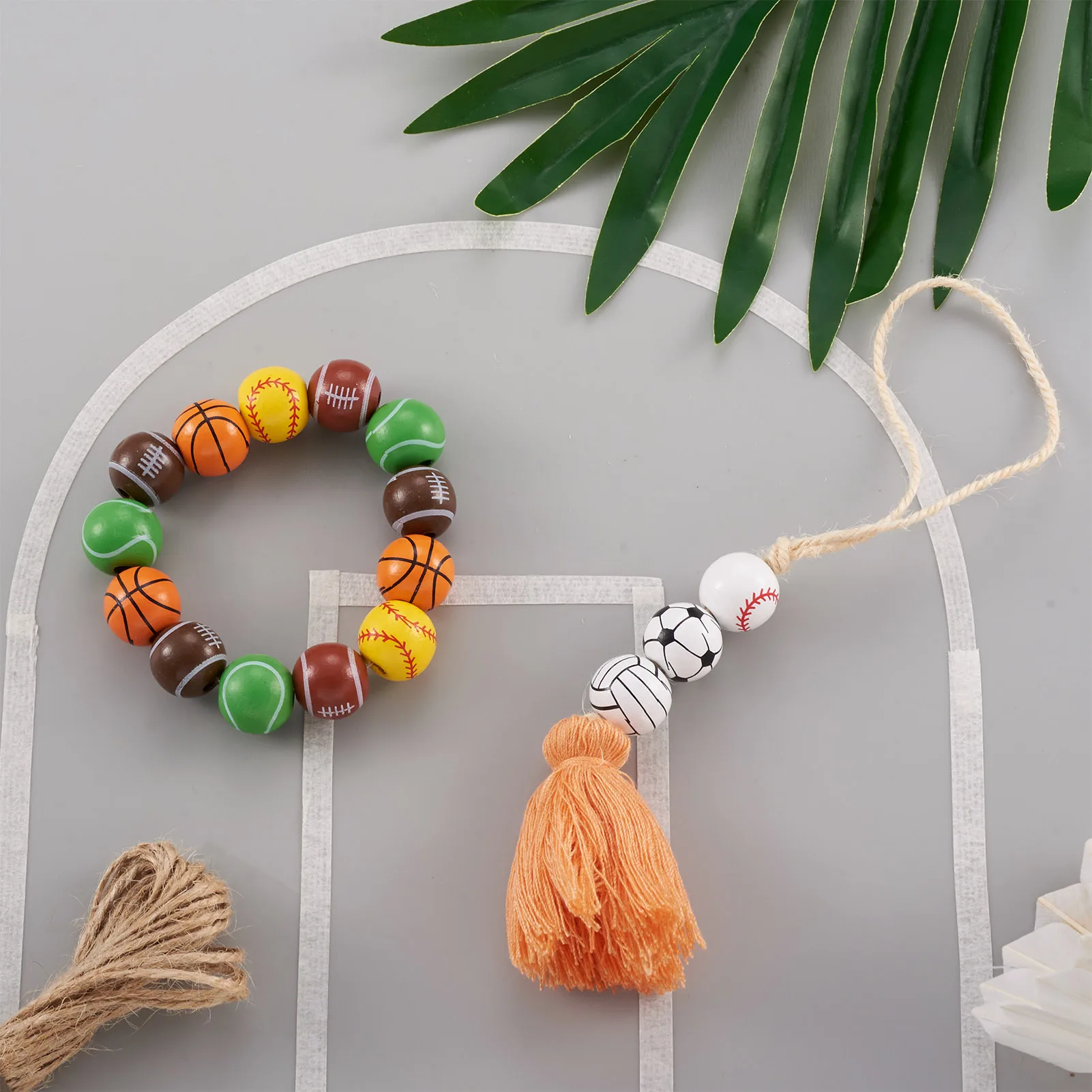 Sport Themed Wooden Beaded Party Decor Bracelet Jewelry Making Kit Basketball Football Volleyball Baseball Wood Bead Jute Cord