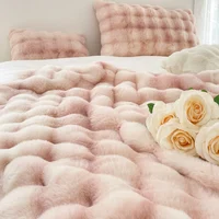 Couverture de luxe en fausse fourrure de lapin Double couche, épaisse et chaude, moelleuse, pour canapé, teinture par nouage, couverture de lit en peluche douce, hiver 6