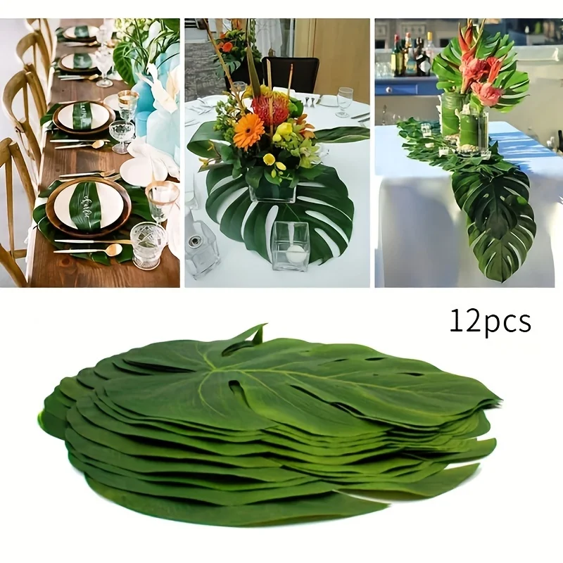 12 Stück künstliche Palmblätter für hawaiianische Luau-Partys, Dschungel- und Strand-Themenpartys, Geburtstage, Feiertage, DIY-Zubehör, Heim- und Wanddekoration