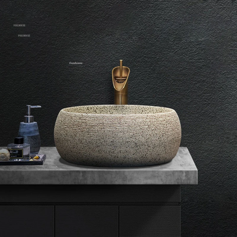 อ่างล้างหน้าเซรามิกแบบเรียบง่ายทรงวงรีอ่างล้างหน้าทรงสี่เหลี่ยมหรูหราห้องน้ำวินเทจอ่างล้างหน้าในครัว GL 1