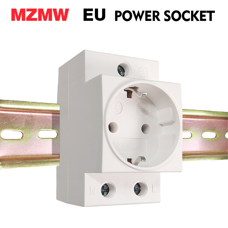 MZMW EU 35mm Modular Din Rail Power Socket Plug 10A 16A 250V AC Industrial Residential General-Purpose Adapter Connector CE