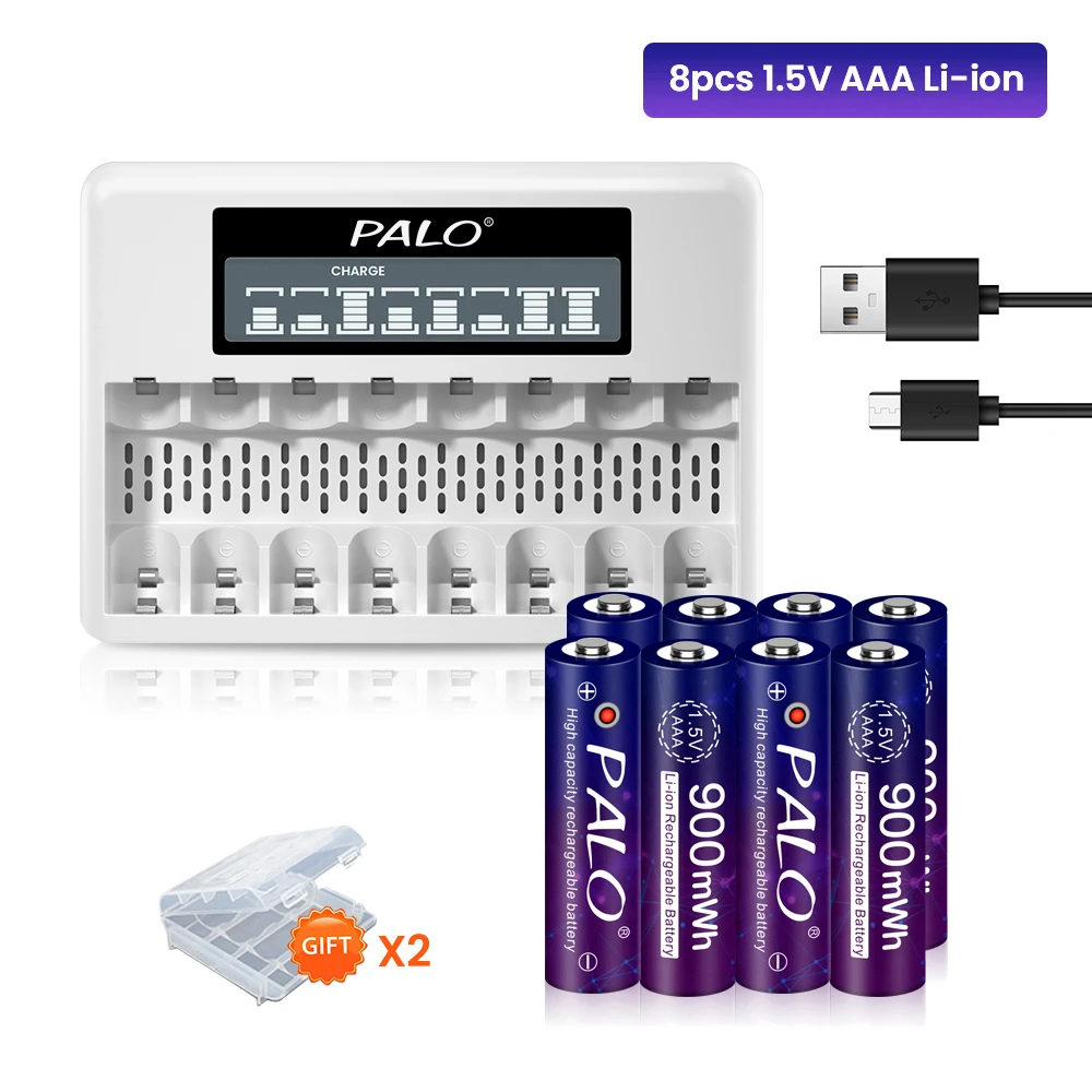 

PALO 100% Capacity 1.5V AAA Li ion Battery 3A 900mWh AAA Lithium Ion Rechargeable Battery Bateria+1.5V AAA AA Battery Charger