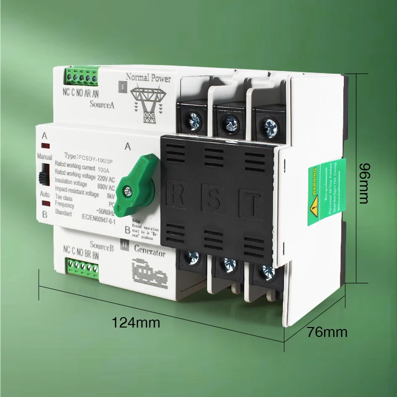 ATS 110V 220V PC Dual Power Automatic Transfer Switch 63A 100A Household Power Transfer Switch 50/60Hz