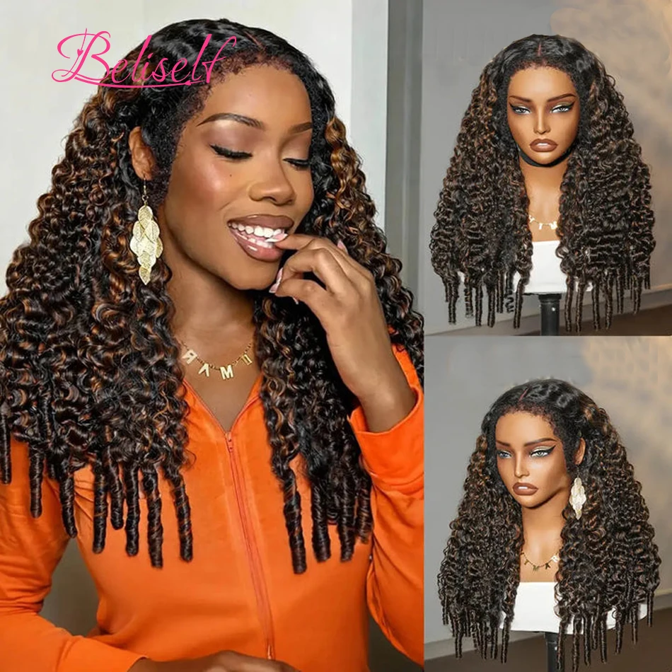 브라운 하이라이트 가발 인모 4C 곱슬머리 버마 곱슬머리 가발 베트남 생모 13x6 HD 레이스 프론트 인모 가발