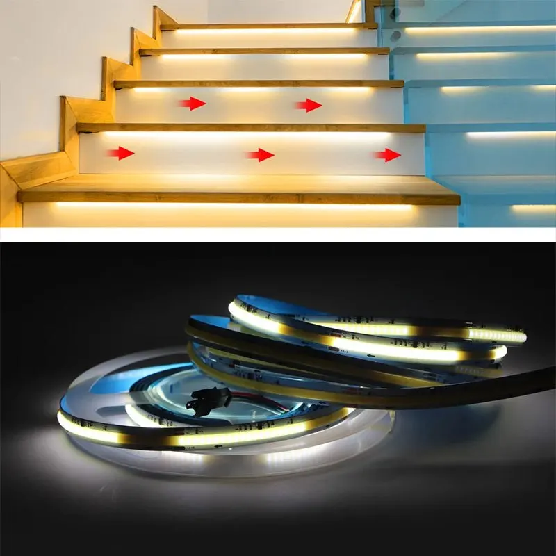 Sensor Stair Lights, Motion Activated Light Strip with Dimmer 5V Flex Ribbon Chasing Flowing Led Strip Lights Flexible Ribbon