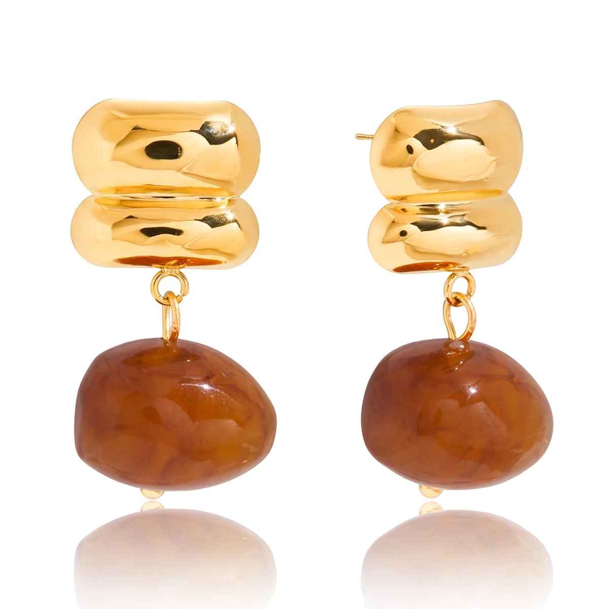 Boucles D'oreilles En Citrine Naturelle 5mm - 18K Plaqué Or - Clous Faits Main - Neuf Sans Emballage