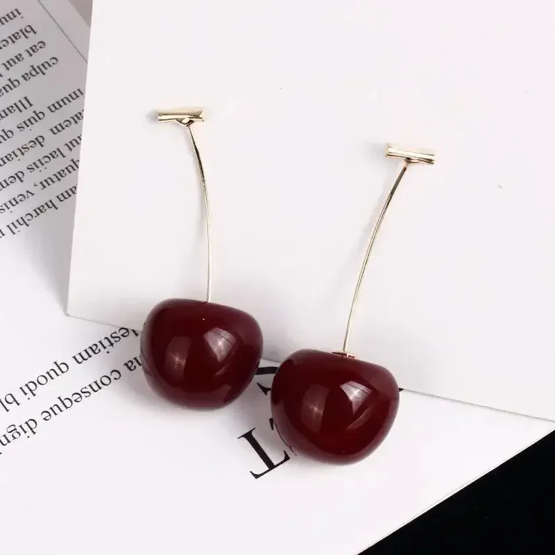 Versatile Cherry Earrings Women's Design Sense Jewelry Gifts Cute Red Cherry Earrings Fashion Niche Fruit Earrings Girls Sweet