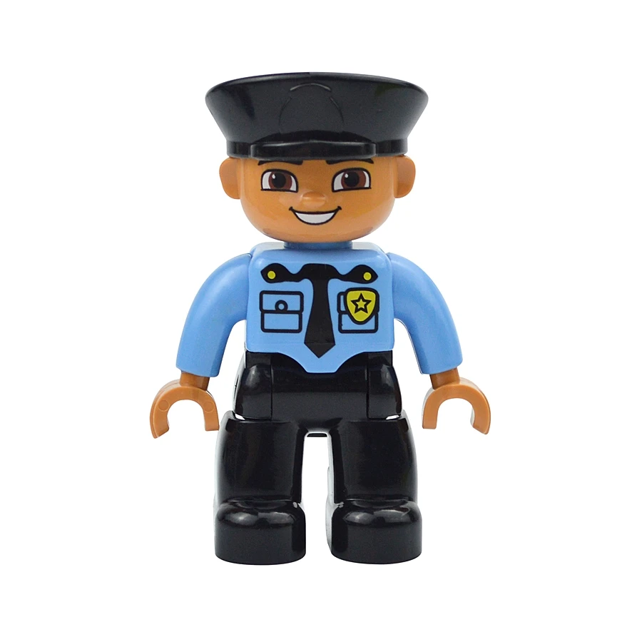 Jumbo Building Block Character Set - Farmer, Pirate, Worker, Doctor & Policeman Figures