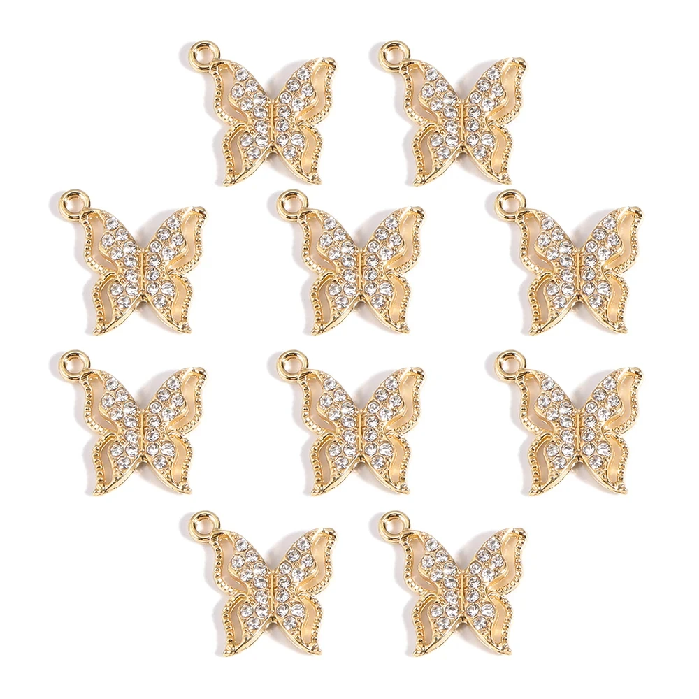 10 Stücke Mode Goldene Schmetterling Legierung Metall Charms Für DIY Armband Halskette Schmuck Machen Strass Anhänger Halskette Geschenke – Detail 8