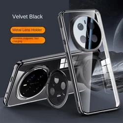 Sleek Transparent Metal Camera Holder with Strong Magnetic Phone Case for Honor Magic 7 (Black)