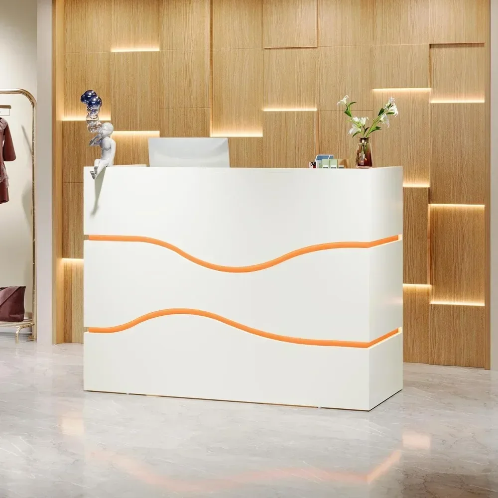 Modern Reception Desk LED Lights, 55.12-Inch Modern Front Desk Reception Counter, Checkout Counter for Room, Lobby