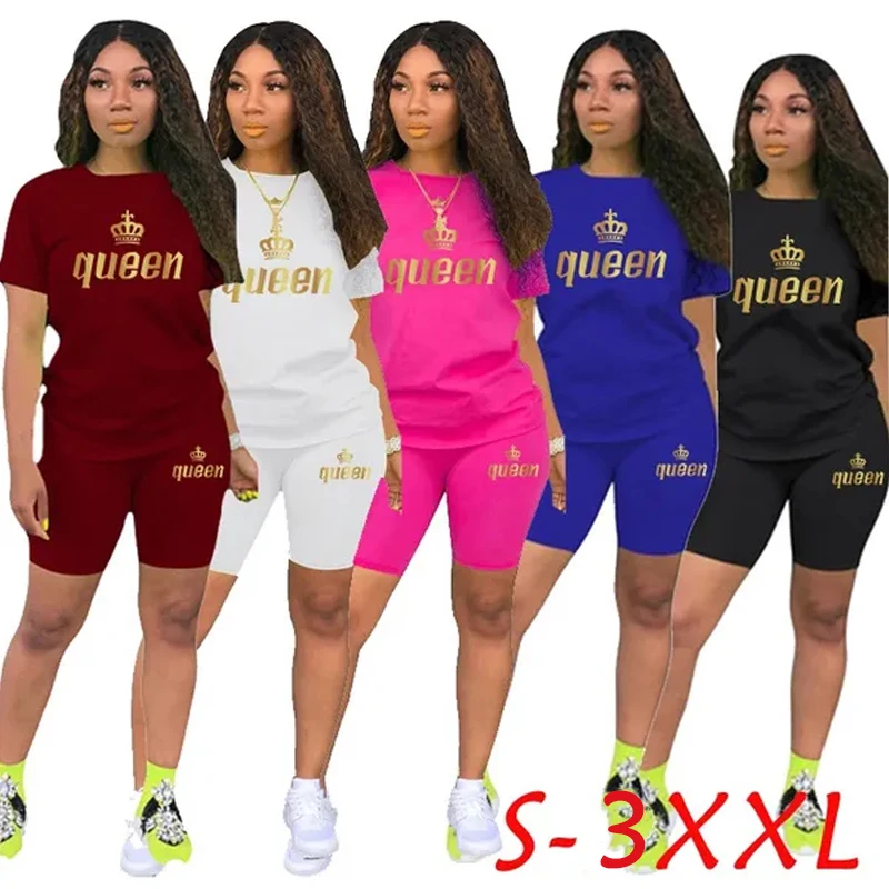 Women Solid Sporting Casual Two Piece Set Short Sleeve Tee Top Biker Shorts Above Knee Suit Tracksuit Outfits women summer tracksuit two piece short sleeved set biker shorts above knee pants suit letter print track suit