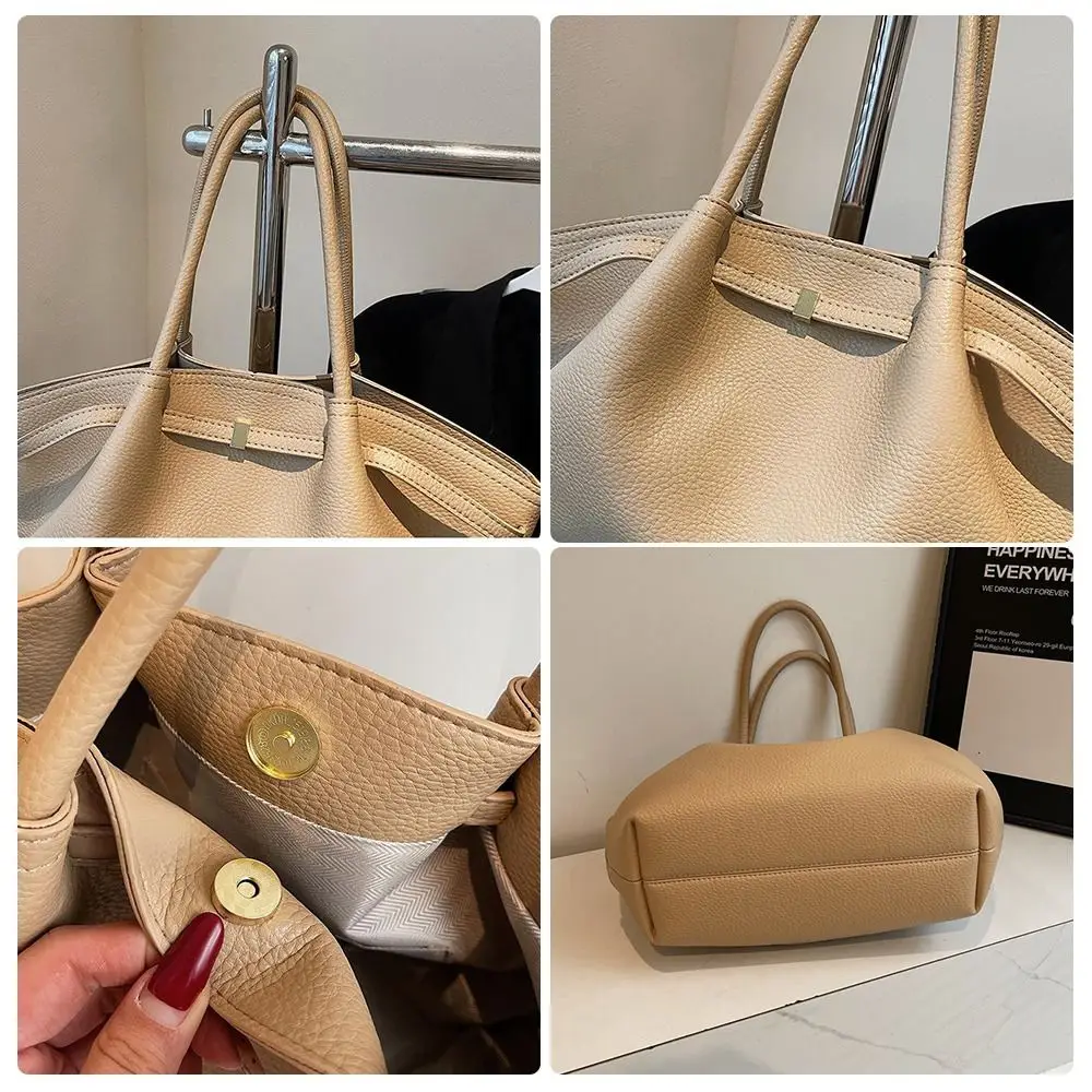 Luxury Lychee Pattern Underarm Shoulder Bags Solid Color Large Capacity Women's Handbags PU Leather Tote Bag Travel