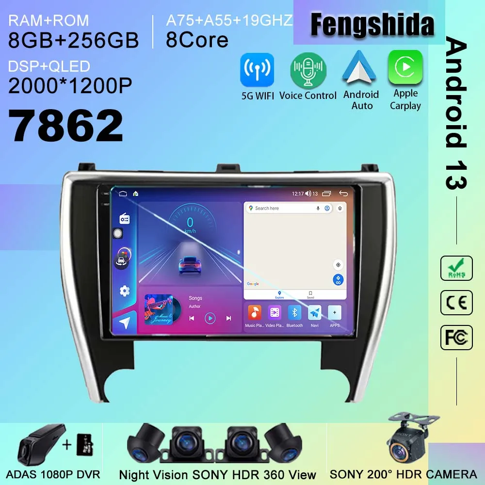 

7862 CPU Android 13 Auto DVD Radio For Toyota Camry 2014 2015-2017 Multimedia Player GPS Navigation Stereo Head Unit NO 2DIN BT