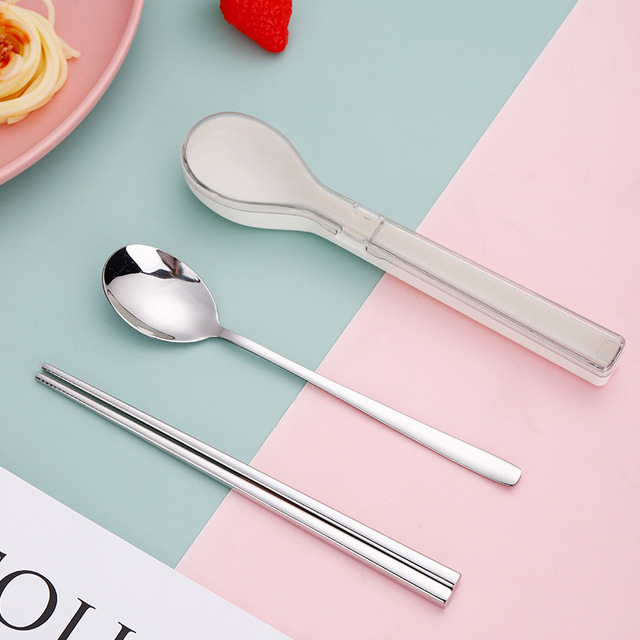 Stainless Steel Cutlery Set Portable Spoon and Chopsticks Set Portable Cutlery Box Set Student Travel Cutlery Set