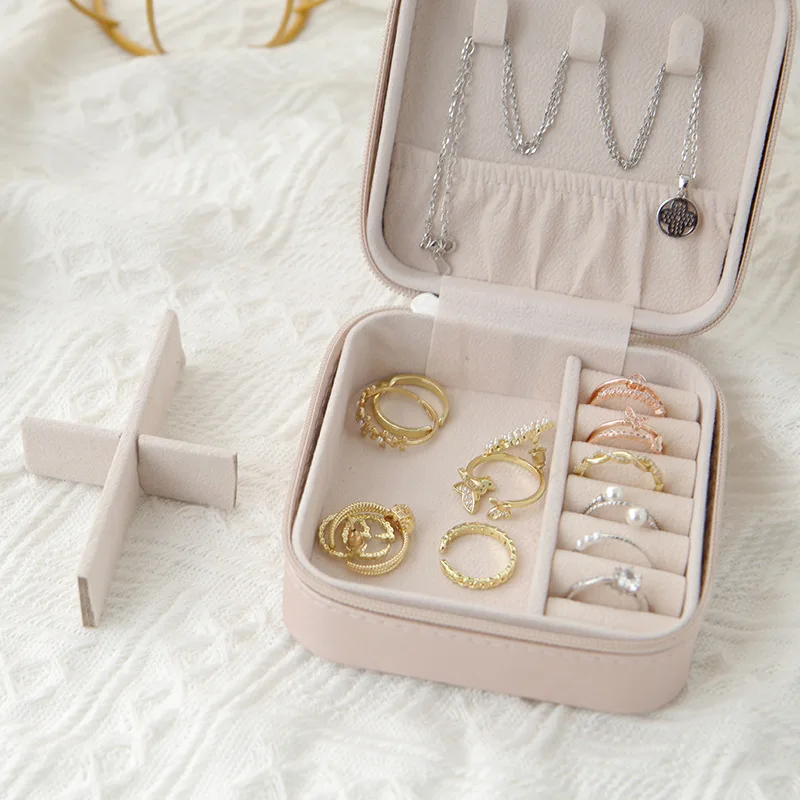 1 Stück einlagige Aufbewahrung sbox Damen Reise Leder Schmuck kästchen klassisch schwarz reinweiß Mode rosa Aufbewahrung sbox – Detail 5
