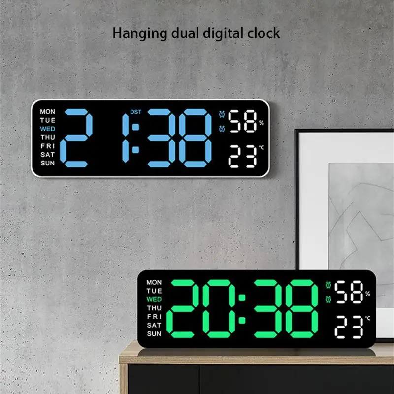 Large Digital Wall Clock wall clock digital wall clock Temperature And Humidity Week Display Brightness Adjustable Electronic LED Table Alarm Clock 12/24H