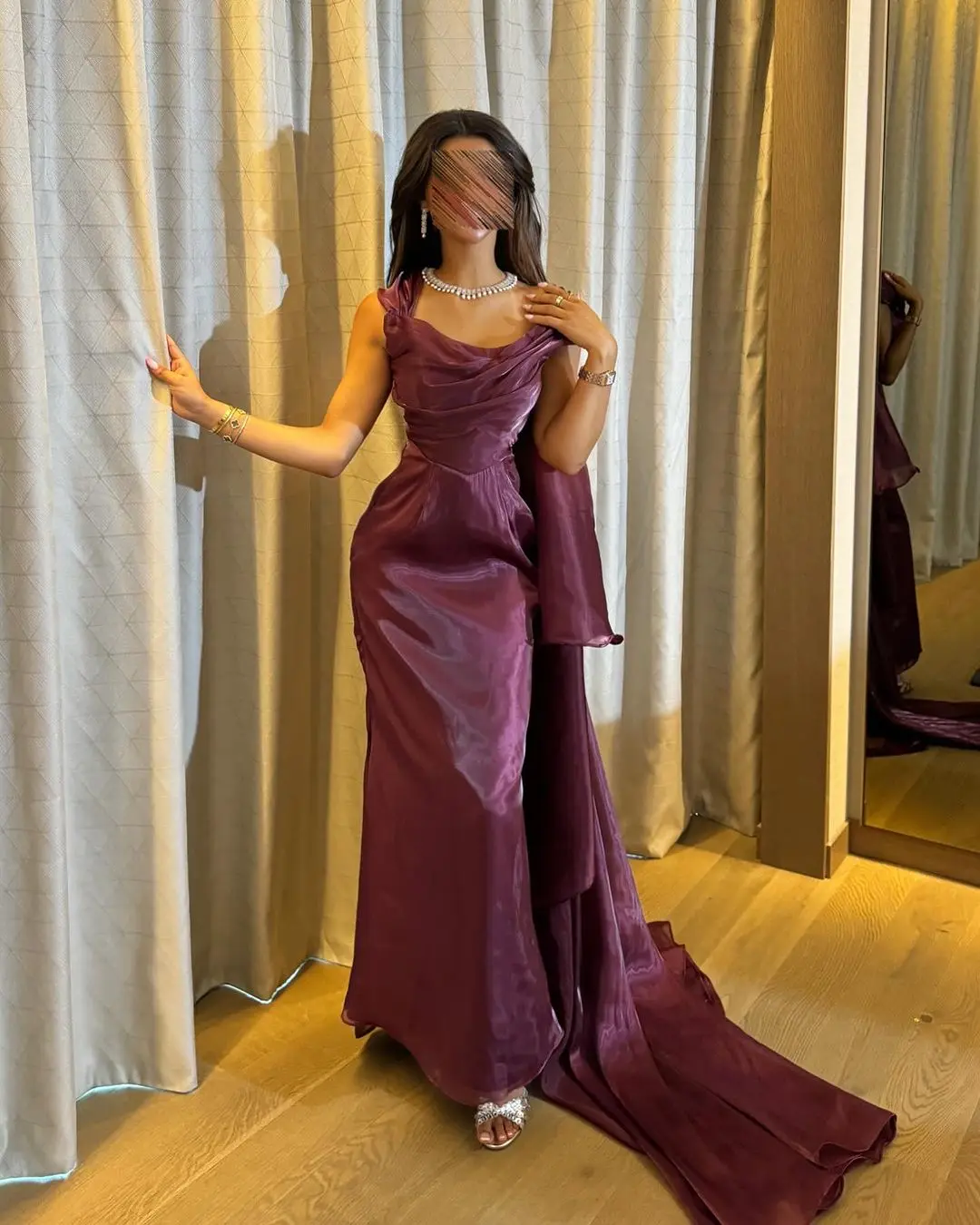 

Elegant Mermaid Sleeveless Prom Dresses Strapless Pleated Ankle Length Party Dresses Evening Dresses