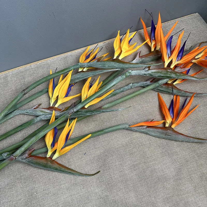 4 Stück Simulationsblumen 97cm PU Paradiesvogelzweig Künstliche Blume Einkaufszentrum Dekoration Künstliche Gelbe Paradiesvögel