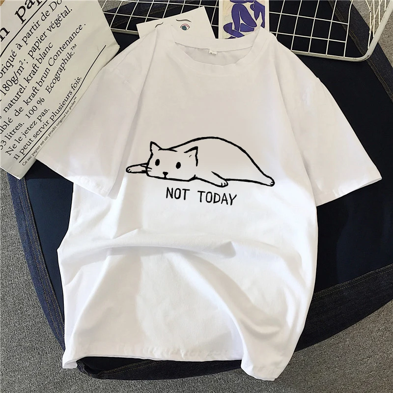 

100% Cotton 90s Graphic Rock Tees Female Simple Brush Drawing Cat T Shirt Harajuku Vintage T-shirt Fashion Queen Women's T Shirt