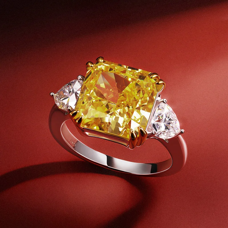 OEVAS 925 Sterling Silver Wedding Ring For Women Luxury 10*10MM Yellow Pink White Zircon Gemstone Rings Silver Ring Wedding Rings